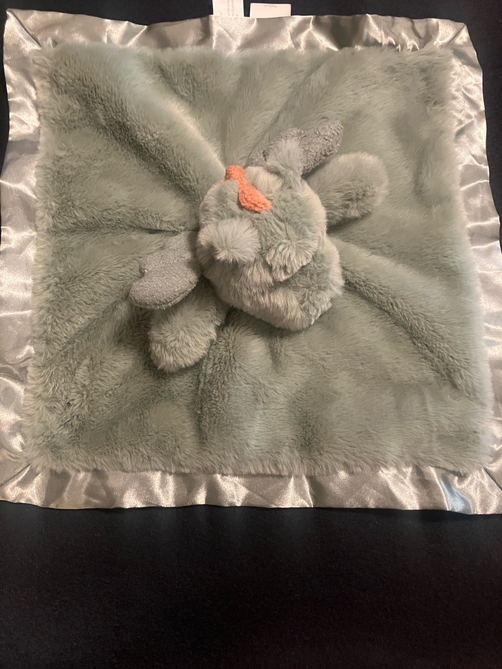 Cloud Island Sage Green Plush Dragon Lovey with Satin Trim